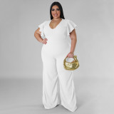 EVE Plus Size Ruffle Short Sleeve Loose Jumpsuit NNWF-7800