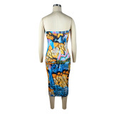 EVE Print Wrap Chest Slim Midi Dress TE-4623