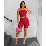 EVE Sexy Zipper Tube Tops And Short Two Piece Set V-8395