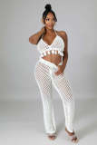 EVE Sexy Tassels Hollow Out Halter Top Pants Two Piece Set OSM-4389