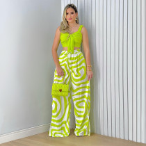 EVE Casual Sling And Split Wide Leg Pants Two Piece Set YIF-600031