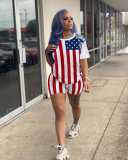 EVE Plus Size American Flag Print Casual Two Piece Set OM-1608