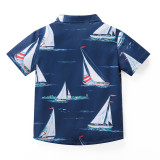 Boys' Sailboat Short Sleeve Shirt Shorts Casual Two Piece Set YKTZ-2601