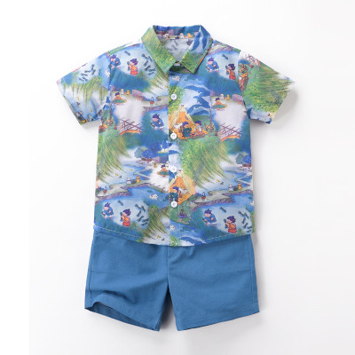 EVE Boys' Print Short Sleeve Shirt Shorts Casual Two Piece Set YKTZ-2610