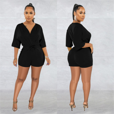EVE Solid V Neck Half Sleeve Romper BY-6308
