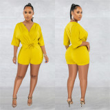 EVE Solid V Neck Half Sleeve Romper BY-6308