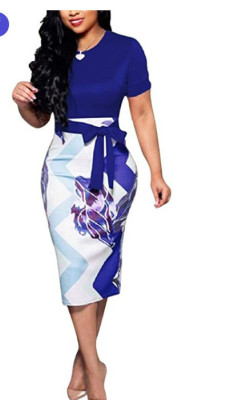 EVE Fashion Printed Zip Short Sleeve Tight Dress GFMA-11