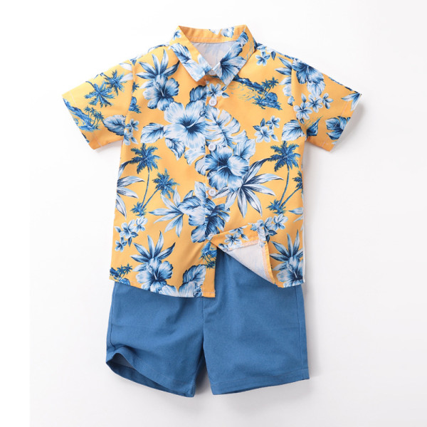 EVE Boys' Flower Print Short Sleeve Shirt Shorts Casual Suit YKTZ-2604