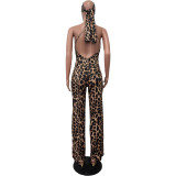 EVE Leopard Print Sling Jumpsuit With Headscarf OD-8547