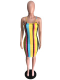 EVE Colorful Print Sling Midi Dress QZX-6277