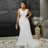 EVE Sexy V Neck Ruched Evening Dress SH-390485
