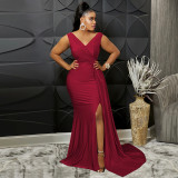 EVE Sexy V Neck Ruched Evening Dress SH-390485