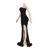 EVE Slash Shoulder Sleeveless Split Evening Dress AIL-232