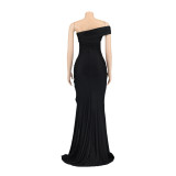 EVE Slash Shoulder Sleeveless Split Evening Dress AIL-232