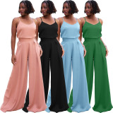 EVE Fashion Sling Top High Waist Wide Leg Pants Suit BLX-63002