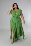 EVE Plus Size Fashion Solid Color Ruffle Split Maxi Dress CQF-90121