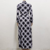 EVE Fashion Plaid Print Long Sleeve Maxi Dress SMR-11891