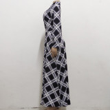 EVE Fashion Plaid Print Long Sleeve Maxi Dress SMR-11891
