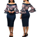 EVE Sexy Fashion Print 3/4 Sleeve Midi Dress SMR-11883