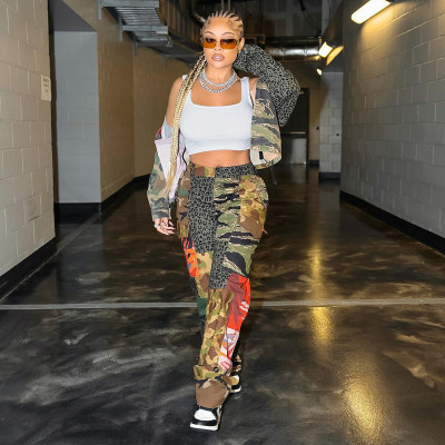 EVE Plus Size Fashion Printed High Waist Camouflage Trousers GSMJ-6879