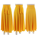 EVE Solid Color Tie Up Loose Long Skirt HNIF-5072