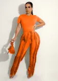 EVE Solid Color Casual Tassel Two Piece Pants Set OD-8548