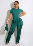 EVE Solid Color Casual Tassel Two Piece Pants Set OD-8548