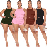 EVE Plus Size Tank Tops And Ruch Shorts Two Piece Set LDS-3322
