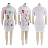 EVE Letter Print Short Sleeve T Shirt Dress SFY-2309