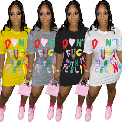 EVE Plus Size Letter Print Short Sleeve Casual Dress FNN-8707