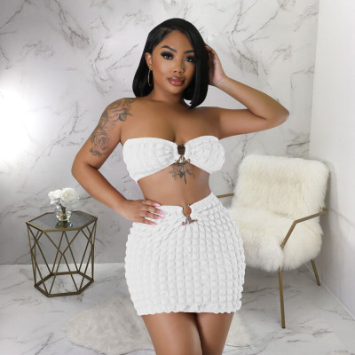 EVE Sexy Wrap Chest Crop Tops And Skirt 2 Piece Set YF-10466