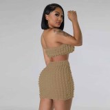 EVE Sexy Solid Tube Tops And Skirts Two Piece Set YD-8712
