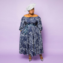 EVE Plus Size Fashion Print Half Sleeve Big Swing Maxi Dress NNWF-3104