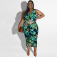 EVE Plus Size Print Sleeveless Tie Up Two Piece Skirt Set NNWF-7817