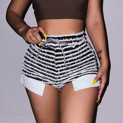 EVE Black White Striped Personality Shorts SHMF-6171