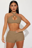 EVE Sexy Halter Crop Tops And Shorts Two Piece Set YD-8713