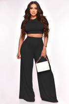 EVE Solid Crop Tops And Wide Leg Pants Two Piece Set XMY-9411