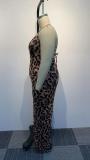 EVE Plus Size Leopard Print Backless Bandage Jumpsuit NY-10456