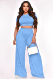 EVE Solid Crop Tops And Wide Leg Pants Two Piece Set XMY-9411