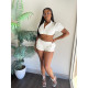 EVE Solid Color Stacked Sleeve Shirt Two Piece Shorts Set DDF-88203