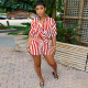 EVE Fashion Stripe Print Shirt And Shorts Two Piece Set WSYF-5963