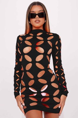 EVE Sexy Hollow Out Long Sleeve Mini Dress YD-8721