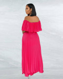 EVE Off Shoulder Chiffon Pleated Maxi Dress With Liner ME-8338