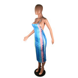 EVE Tie Dye Print Sling Backless Midi Dress BS-1342