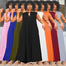 EVE Plus Size Solid Color Wide Leg Jumpsuit WAF-77560