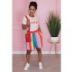 EVE Casual Print T Shirt And Stripe Shorts Two Piece Set OMY-11012