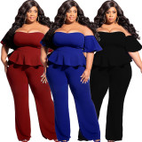 EVE Plus Size Solid Color One Shoulder Loose Jumpsuit LDS-3323