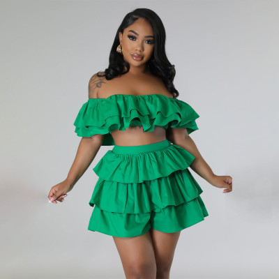 EVE Ruffle Zipper Wrap Chest And Shorts Two-piece Set MIL-L464