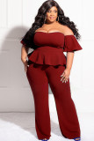 EVE Plus Size Solid Color One Shoulder Loose Jumpsuit LDS-3323