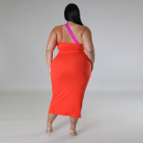 EVE Plus Size Contrast Color Slash Shoulder Maxi Dress NY-10463